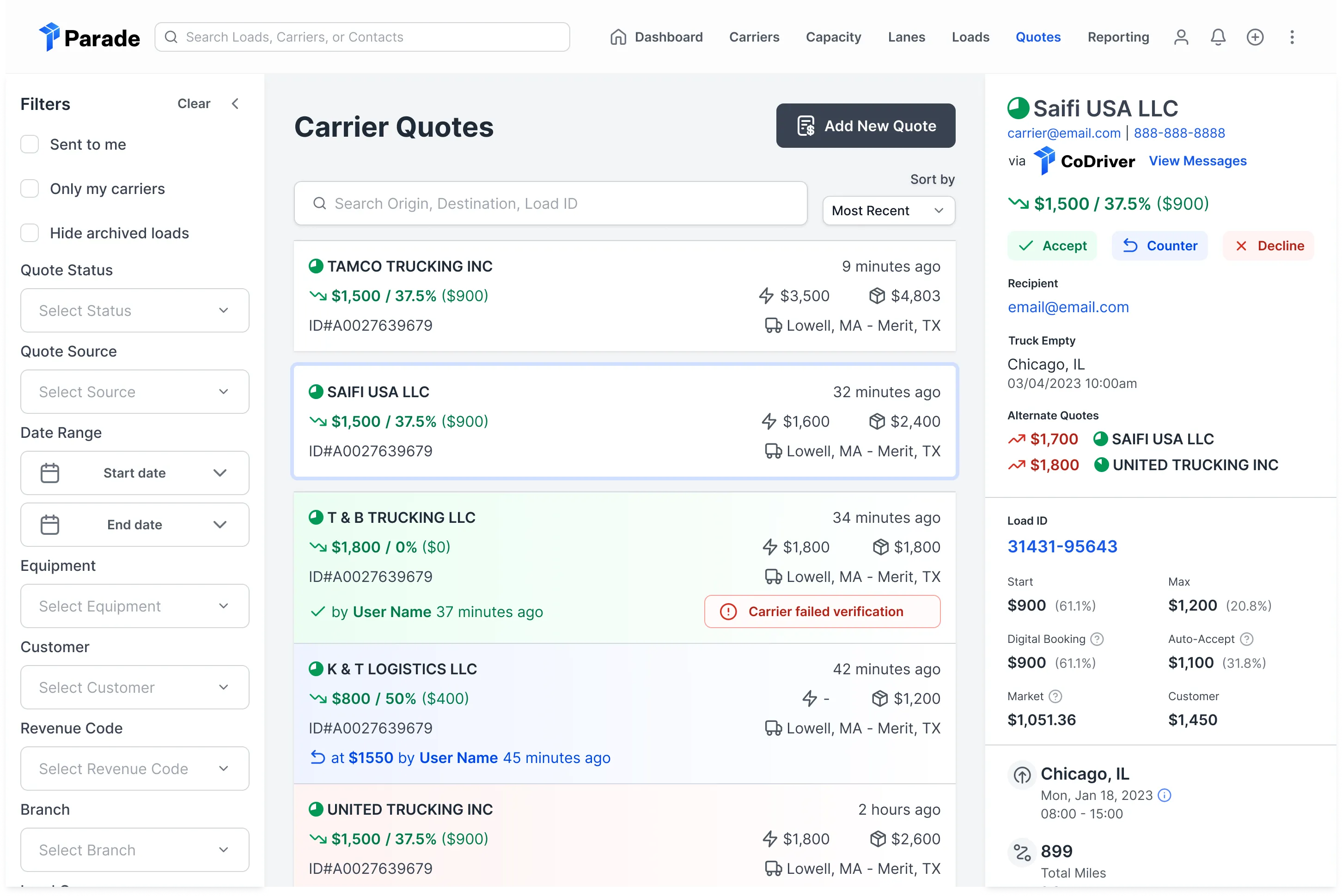 CoDriver shown as one of several quote sources