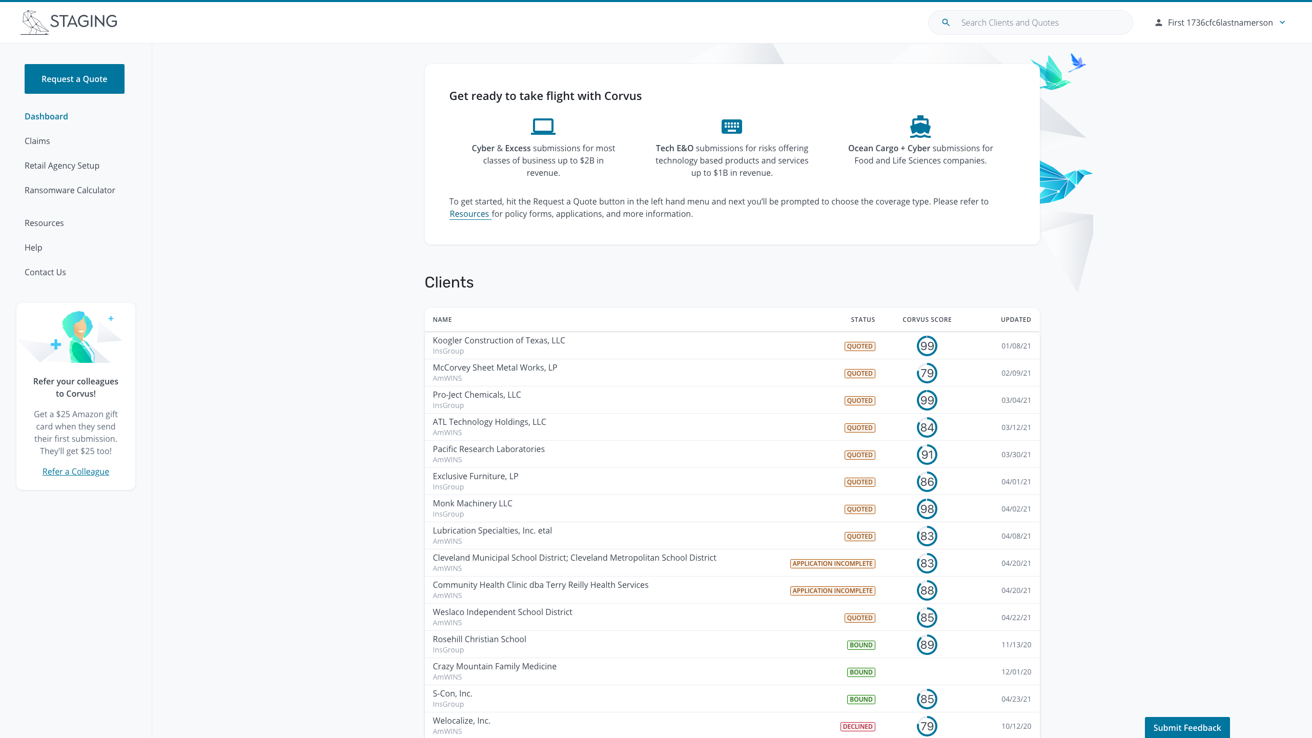 Insurance broker view into a clients insurance