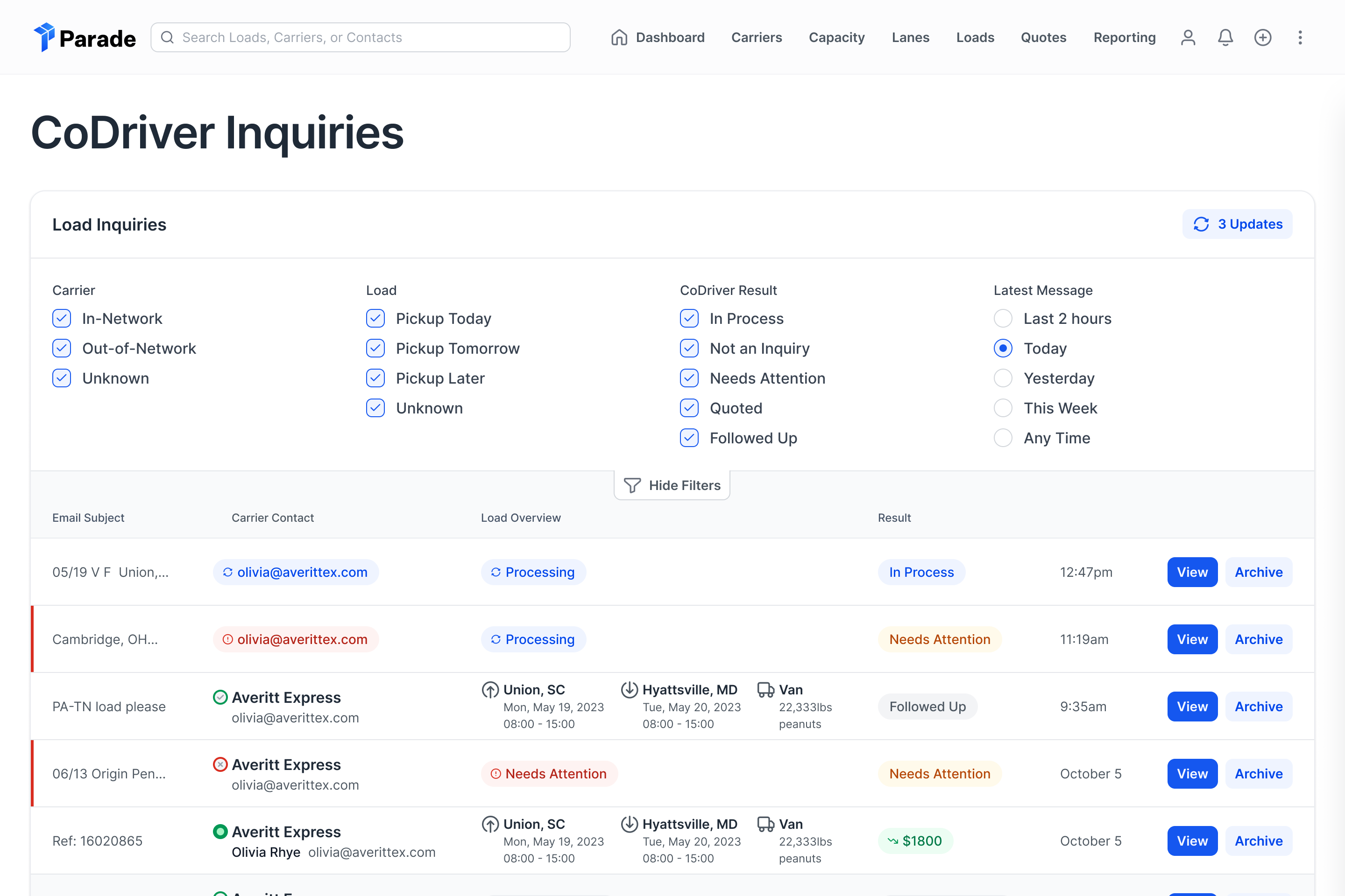 Codriver filters and status