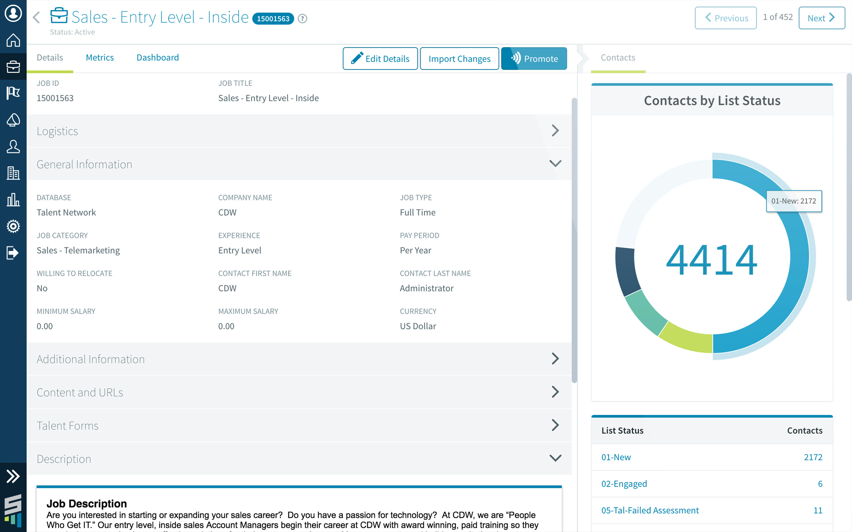 SmashFly job details screen